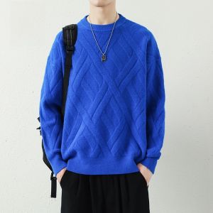 ROMON | Red Knitted Sweater Round Neck Fashion Urban Style Winter New Year Dragon Year Patterned Youth Loose Fit Long Sleeve Thermal Wear