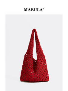 MABULA | Túi Xách Knit Màu Đỏ Phong Cách Thường Ngày