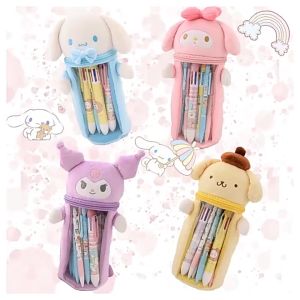 Kawaii Pen Holder Sanrio Melody Kuromi Plush Doll Girls Large Capacity Cartoon Transparent Anime Plushie Pencil Case