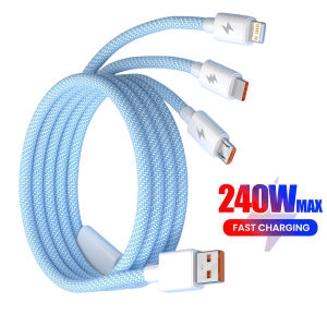 Cáp Sạc Nhanh 3 Trong 1 240W USB Sang Type C Micro USB Sang iOS Hỗ Trợ Sạc Nhanh 6A Truyền Dữ Liệu Cho Xiaomi Redmi OnePlus iPhone Huawei
