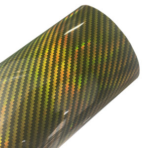 Premium Rainbow Gloss Holographic Gold Carbon Fiber Vinyl Wrap Film Adhesive Decal Sticker Car Wrapping Foil with Air Release