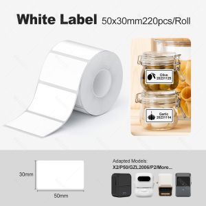 30-50mm White Rould Color Transparent Label Printer Thermal Adhesive Sticker Compatible for Marklife X2 P50 2inch Label Maker