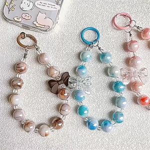🔥Tamia👍Fashion Bow Phone Chain Anti Drop Phone Case Pendant Two-color Beaded Key Chain