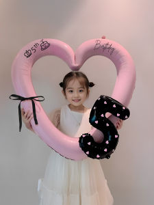 ETY | Birthday Party Photo Props Pink Heart Aluminum Frame Number Balloons