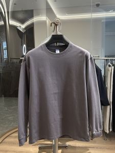 100% Cotton Long Sleeve T-Shirt Mens Spring Soft Solid Color Casual round Neck Top Heavyweight Comfortable Pure Cotton Tee