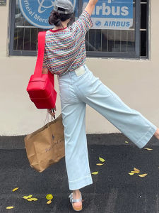 Light Blue Straight Leg Jeans Womens Small Size Pear Shape Loose Wide Leg Pants plus Size Fat Sister Nine Point Pants