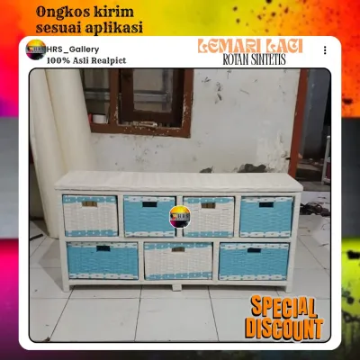 (Ready stok)lemari rotan sintetis laci 7 samping meja tv rotan minimalis modern