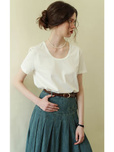 Spring Also White 2025 Summer New Black Tech Cool Feeling U-neck T-shirt Women Universal Show Clavicle Short Sleeve Base Top