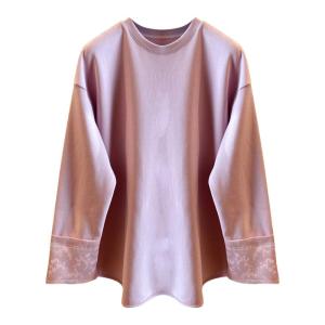 เสื้อยืดคอกลมแขนยาวผ้าฝ้ายสีชมพูสำหรับผู้หญิง ทรงหลวม สไตล์จีนใหม่ แฟชั่นฤดูใบไม้ร่วง เสื้อเชิ้ตพื้นฐานสำหรับผู้หญิง