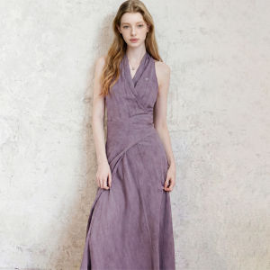 Purple Sleeveless V-Neck Slimming Summer Midi Dress