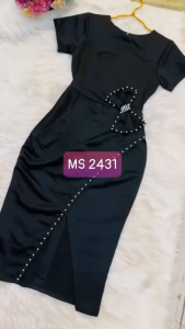 MYDU SHOP | MS 2431 ĐẦM CỔ THUYỀN TAY NGẮN EO ĐÍNH NƠ – ĐÍNH NGỌC TRAI SANG TRỌNG.