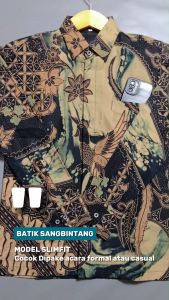 Batik Sang Bintang. Kemeja Batik Pria Mewah. Slimfit Bahan Katun Lapis Furing.