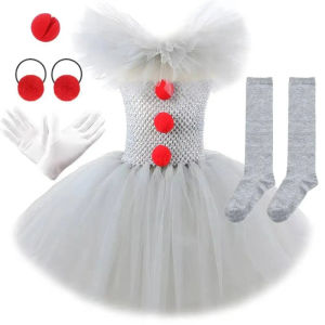 Grey Circus Joker Tutu Dress Funny Clown Themed Outfit Girls Stylish Fancy Wear for Halloween Carnival Themed Party Cosplay