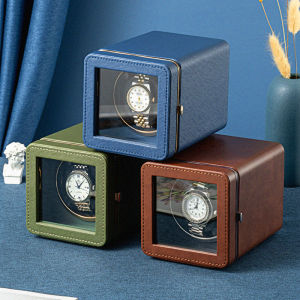 Leather Square Mini Automatic Rotate Mechanical Mini Watch Winder LED Light Watch Case Storage Travel Shake Box