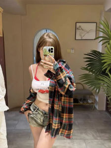 Vintage American Retro Plaid Shirt Mens Stylish Classy Plaid Cleanfit Long Sleeve Shirt Coat