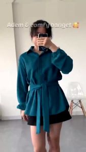 Cherry Shirt Longsleeve Blouse Bahan Crinkle Air Flow