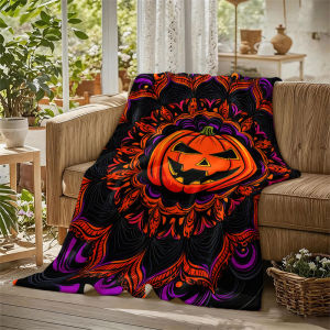 BILIBILI | Jack O Lantern Mandala Black Flannel Blanket Perfect for Sofa Office Bed Travel Sleep Read Relax Camping Four Season Use