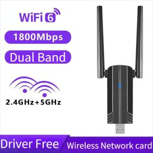 Wifi6 USB WiFi Dongle 1800Mbps Adapter USB 3.0 Wifi Receiver Dual Band 2.4G&5G MU-MIMO For PC/Laptop Driver Free For Win10/11