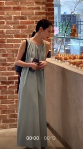 แม็กซี่เดรส ทรงเสื้อกล้าม สีพื้น ดีไซน์เย็บจับจีบหน้าอก ไหล่ข้างขวาติดกระดุม ด้านหลังเว้า เซ็กซี่ กระโปรงทรงเอ Dress ออกงาน #8828