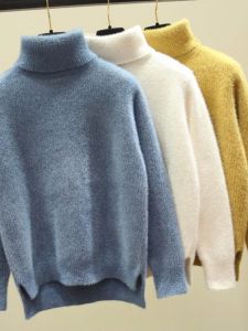 Womens High Collar Faux Mink Velvet Thickened Sweater Autumn Winter Warm Base Layer Shirt for Teens And Tweens 13 Years Old Girls