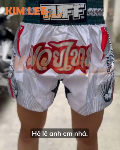 Quần TUFF Muay Thai "White With Double White Tiger" QMTUFF - 011 chính hãng Thái Lan