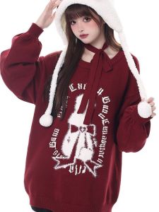 Long Sleeve Christmas Pattern Embroidery Thin Autumn Winter White Vintage Hoodie Y2K Light Cultural Sweater round Neck Warmth