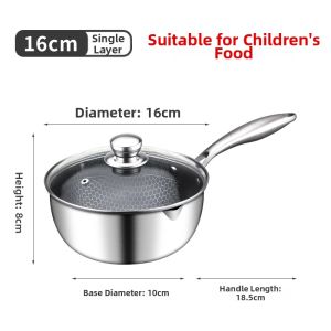 316 Stainless Steel Non-Stick Baby Food Pot Multi-Functional Home Use Soup Pot Small Stir-Fry Milk Pan Chinese Style Kitchenware