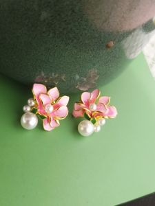 Pink Magnolia Flower Earrings Womens Artificial Pearl Earring Traditional Hanfu Style Fresh out Design Silver Jewelry