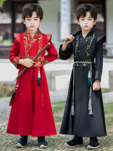ชุดฮันฟูสีแดงสง่างามสำหรับเด็กชาย ฤดูใบไม้ร่วง 2025 เสื้อผ้าโบราณสไตล์จีน ชุดฮันฟูสำหรับเด็กชาย ชุดกีฬาฤดูร้อน