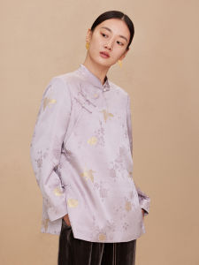 Retro Chinese Style Short Silk Jacket Womens Fashion Embroidered Coating Stand Collar Single Button Long Sleeve Regular Fit