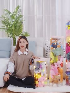 Y4y Plastic Cover Rotation Spin Seat Kids Room Plush Toy Storage Basket Transparent Stuffed Animal Doll Organizer Plush Pillow Stuffed Doll Storage Box Mother Baby Gift Girl Bedroom Decoration