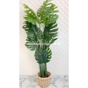 Pohon Imitasi Tanaman Hias Daun Monstera Latex T160 Cover Pot Keranjang Rotan Medium Hiasan Dekorasi Rumah Cafe Aesthetic