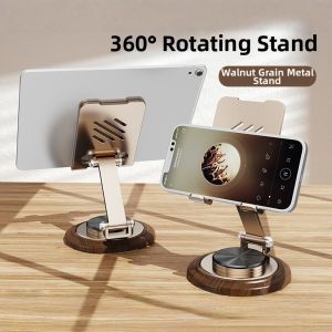 JINHUAN | Walnut Wood Grain Metal 360 Rotatable Tablet Stand 720 Rotation
