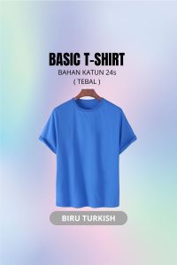 KAOS POLOS BIRU NAVY COTTON COMBED 30S PRIA WANITA LENGAN PENDEK