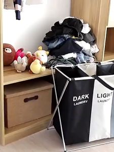 MLADEN Foldable Dirty Laundry Basket Cloth Large-Capacity Waterproof Organizer Collapsible Three Grid Home Storage Sorter Tool