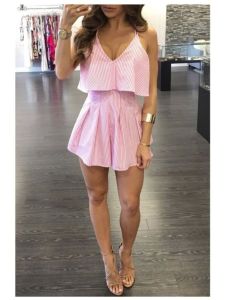 Quần Jumpsuit Một Mảnh Lưng Cao Kẻ Sọc Hở Lưng Quần Áo Công Sở Thường Ngày Cho Nữ Quần Áo Làm Việc Bằng Vải Polyester