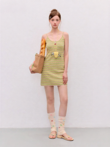Colorful Striped U-Neck Knit Slip Dress