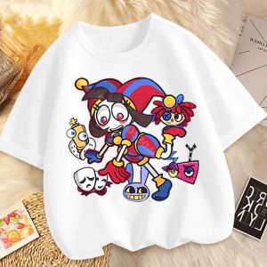 Bandai | Children Short Sleeve T Shirts The Amazing Digital Circus Anime Cartoon Print Cotton Top Boys Girls Summer Casual Crew Neck Tees