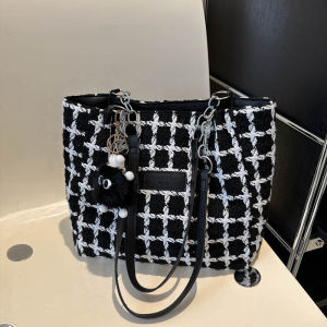 Thời Trang Công Suất Lớn Xô Túi Tote Nữ Khóa Nam Châm Họa Tiết Kẻ Sọc 1 Vai Tất Polyester Lót