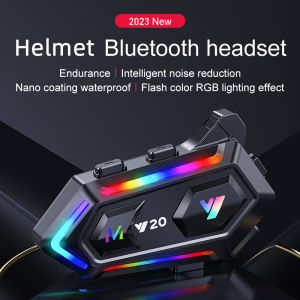 Motorcycle Bluetooth 5.3 Headset Y20 Wireless Helmet Handsfree RGB Headphones IPX6 Waterproof Support 2 Rider Talk Subwoofer High Sound Quality DSP CVC