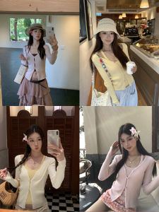 Slim Fit Womens Knit Cardigan Yellow Short Spring Outfit