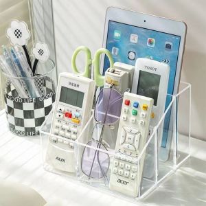 Home Transparent Acrylic Remote Control Storage Box Living Room Mobile Phone Storage Seat Desktop Pen Book Clutter Organizing Box