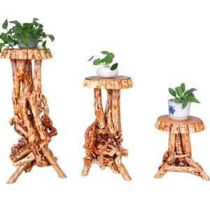 Creative Root Carving Single Layer Solid Wood Flower Stand Living Room Decoration Rack Multi Layer Storage Floor Standing Wood Flower Pot Stand