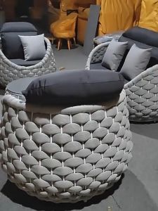 BUNISE Outdoor Wicker Rattan Sofa P3404 - โซฟา & โต๊ะทรงกลม 1-2 ที่นั่ง สไตล์นอร์ดิก กันแดดกันฝน เหมาะสำหรับริมสระว่ายน้ำ & วิลล่า