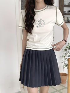 กระโปรงสั้นทรงเอเอวสูงสไตล์วิทยาลัย Li Anni ฤดูร้อนปี 2023 กระโปรงสั้นทรงเอผ้าฝ้ายลายจุดสีพื้นสำหรับผู้หญิงวัย 18-24 ปี