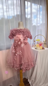 Melia Dress Pesta Anak Perempuan - Gaun Lengan Puff Sabrina Elegan