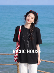 Basic House | Embroidered Linen Content Womens T-shirt