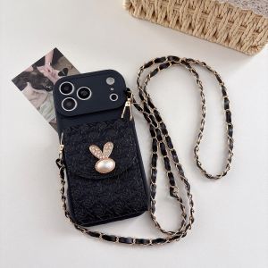 Cute Crossbody Wallet Card Slots Phone Case for IPhone Air 17 16 15 14 13 12 11 Pro Max 7 8 Plus XR Lanyard Leather Strap Cover