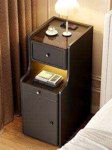 Modern Ultra-Narrow Bedroom Bedside Table Small Apartment Multi-Functional Ultra-Narrow Solid Wood Bedside Cabinet Cream Style Mini Sandwich Cabinet