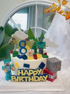 | Cake Decoration | Minecraft Theme Figurine Boy Kid Birthday Cake Topper 我的世界积木玩具男孩儿童生日蛋糕装饰摆件